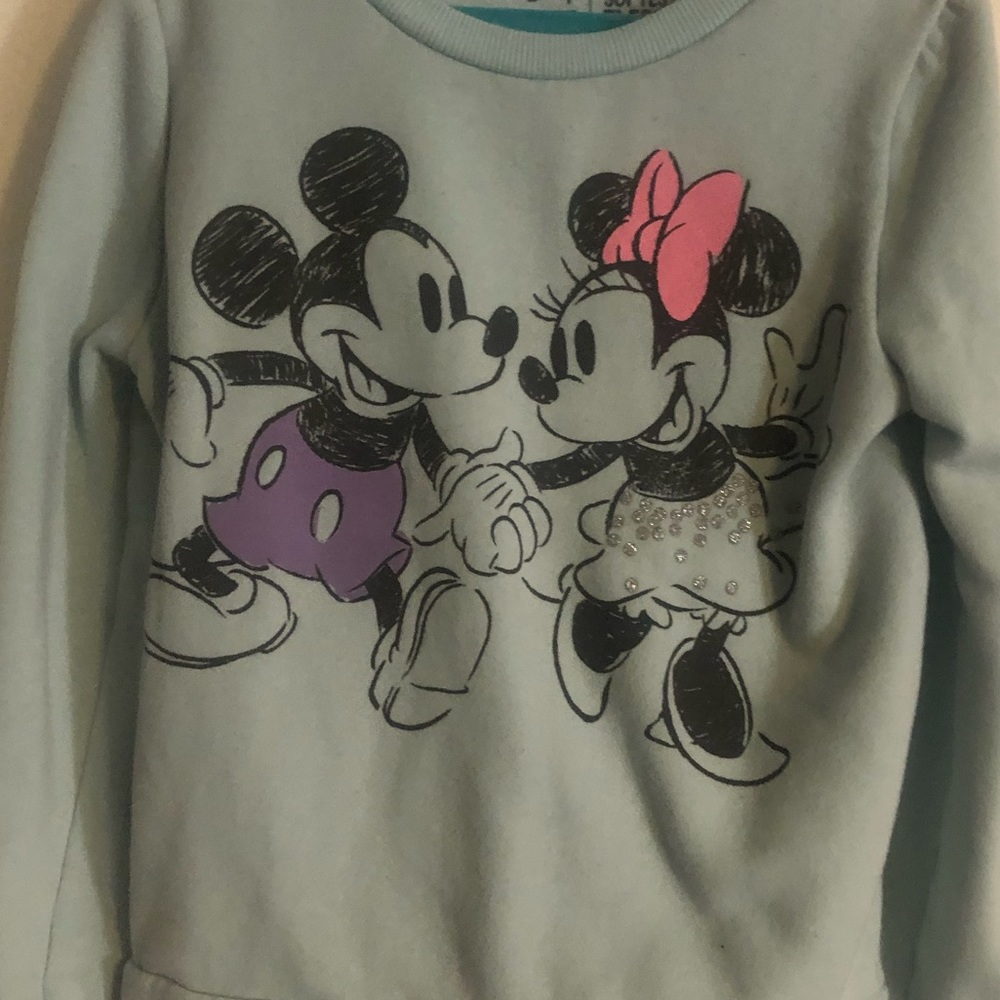 Turquoise Mickey and Minnie sweater.